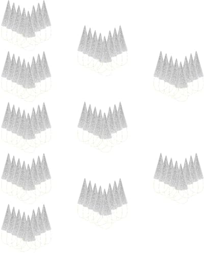 LUOZZY 120 PCS Silver Glitter Birthday Cone Hats for Kids and Adults