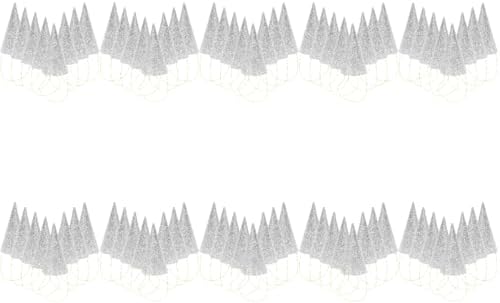 LUOZZY 120 PCS Silver Glitter Birthday Cone Hats for Kids and Adults