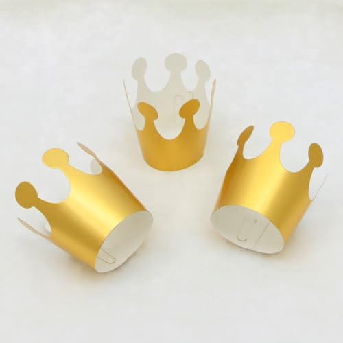LOGOFUN 20pcs Gold Glitter Paper Birthday Crown Headband