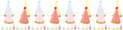 LUOZZY 48 pc Glitter Cone Party Hats with Pom