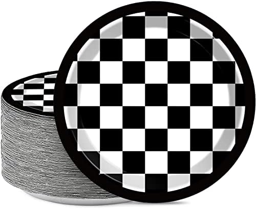 48 Pieces Checkered Flag Party Plates for Race Car Theme Celebrations