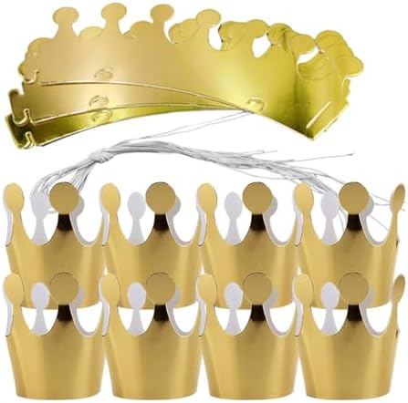 LOGOFUN 20pcs Gold Glitter Paper Birthday Crown Headband