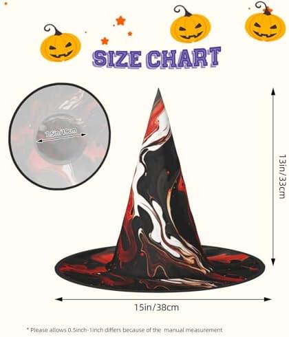 Witch Hats Halloween Cone Wizard Hat Black Red Marble Design