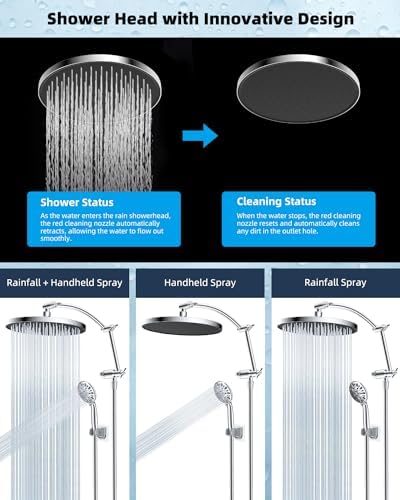 Hibbent Self Cleaning Shower Head with Handheld and Rainfall