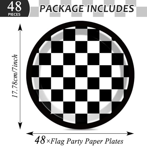 48 Pieces Checkered Flag Party Plates for Race Car Theme Celebrations