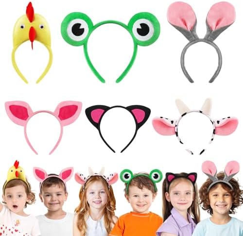 6Pcs Farm Animal Headbands for Kids Adults Party Decor