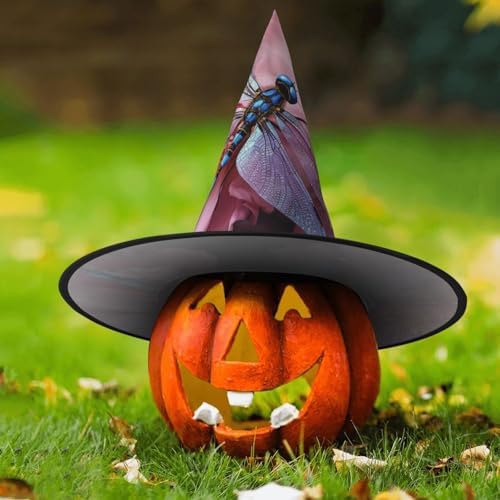 Witch Hats Halloween Cone Wizard Hat Flower and Blue Dragonfly Costume