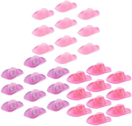 LUOZZY 60PCS Mini Cowgirl Hat Glitter Pink Western Hat for Dollhouse