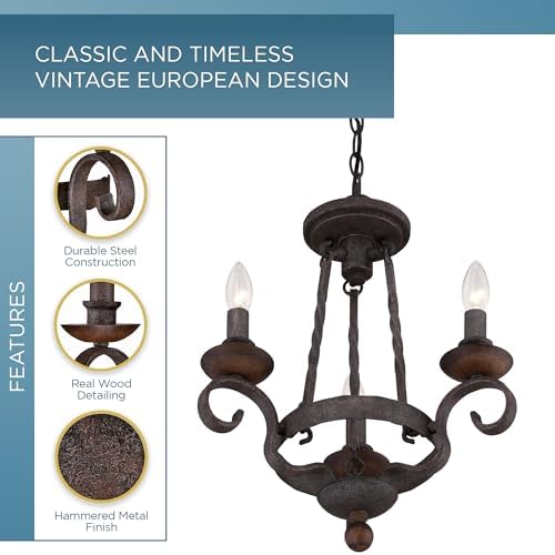 Quoizel Noble Candle Chandelier 3 Light Rustic Black