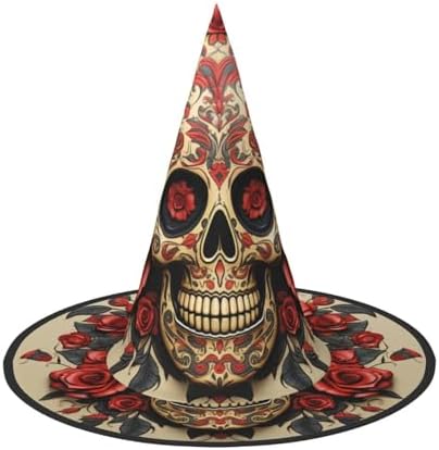 Red Rose Sugar Skull Witch Hat Halloween Costume