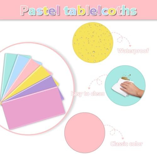 6 Pack Pastel Rainbow Tablecloths for Parties