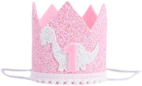 Dinosaur First Birthday Crown for Girl Pink Party Hat