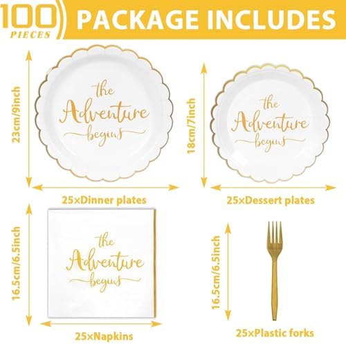 100Pcs The Adventure Begins Paper Plates Napkins Set