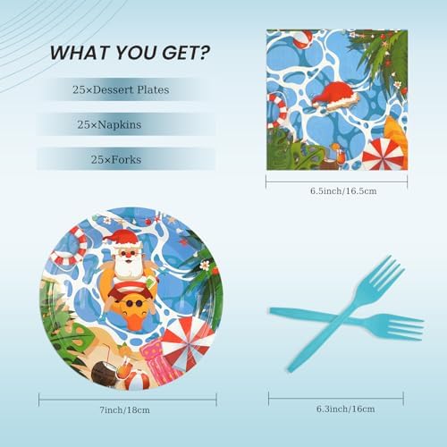 75PCS Summer Christmas Party Plates and Napkins Set for Pool Luau Parties