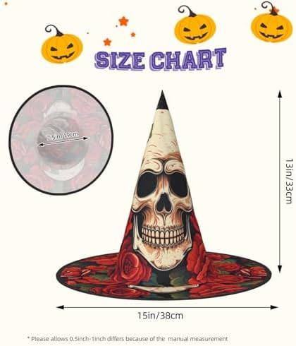 Witch Hats Halloween Cone Wizard Hat Sugar Skull Rose Costume Headwear
