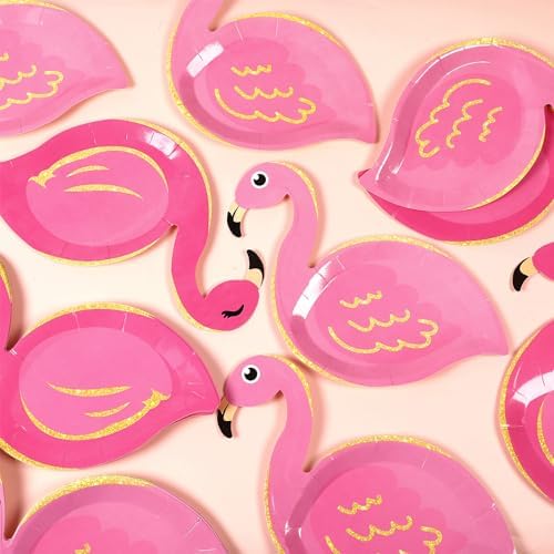 50 Count Flamingo Shaped Paper Plates for Hawaiian Luau Parties