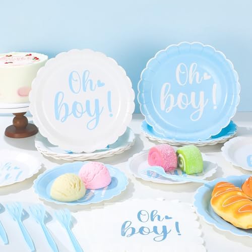 Oh Boy Baby Shower Decorations Blue Foil Plates Napkins Set