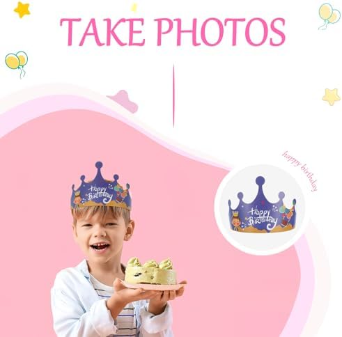 LOGOFUN 100pcs Paper Crown Hats for Kids Birthday Parties