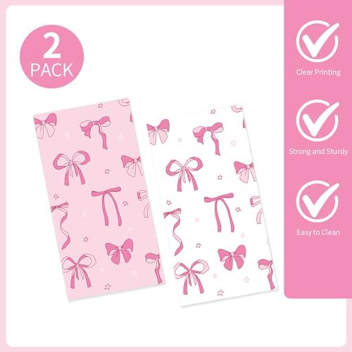 2 Pack Pink Bow Tablecloths 54x108 Inch Birthday Decor