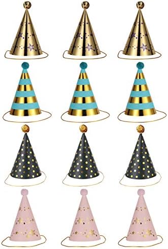 NUOBESTY 12pcs Paper Cone Hats Kids Birthday Party Decor