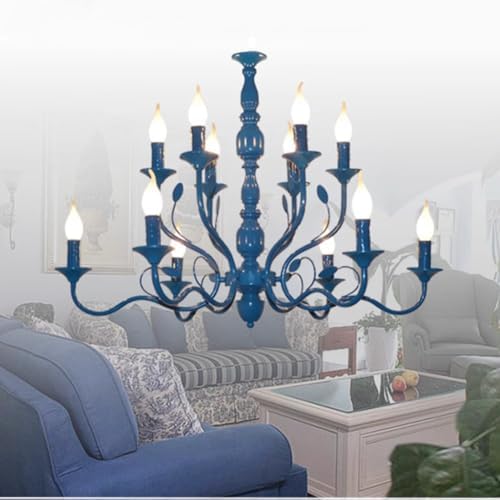 Blue Farmhouse 2 Tier Chandelier with 12 Lights