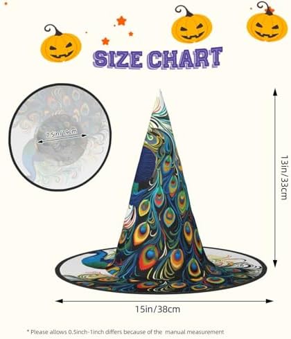 Peacock Pattern Witch Halloween Cone Hat for Adults