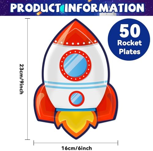 CHUNNIN 50 PCS Rocket Ship Paper Plates