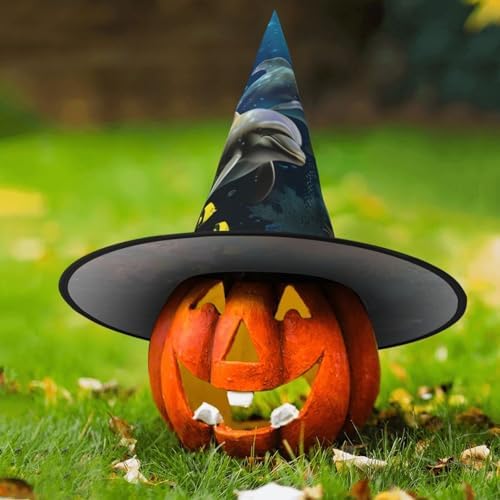 Witch Hats Halloween Cone Wizard Hat with Dolphin and Fish
