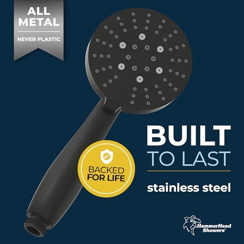 HammerHead Showers All Metal 3-Spray Handheld Shower Head Matte Black