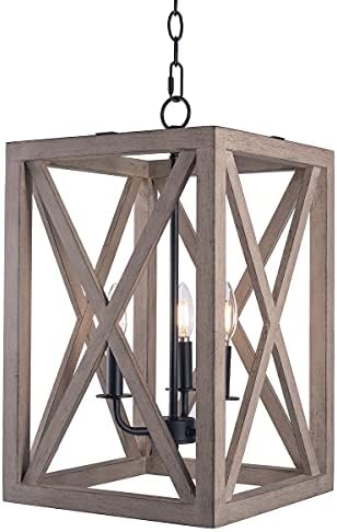 3 Light Candle Style Wood Chandelier Black Dimmable