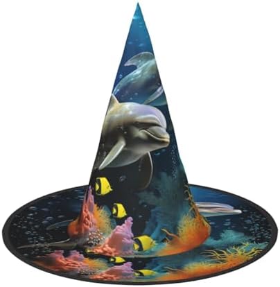 Witch Hats Halloween Cone Wizard Hat with Dolphin and Fish
