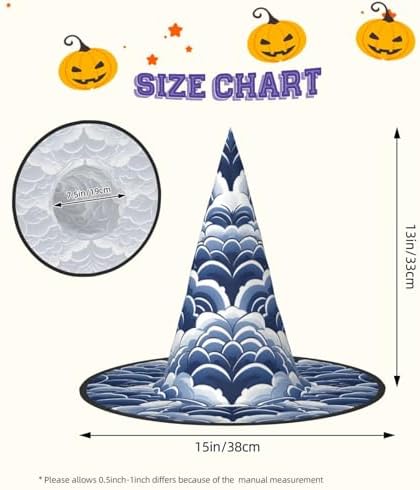 Witch Hats Halloween Cone Wizard Hat Blue White Costume Cosplay