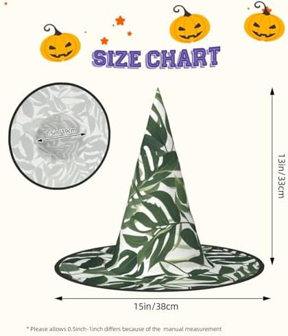 Witch Hats Halloween Cone Wizard Hat Green White Leaf Costume Cosplay