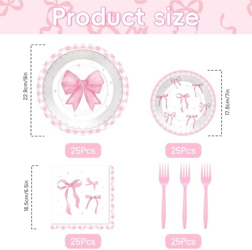 100 Pcs Pink Ribbon Bow Party Supplies Set Serves 25