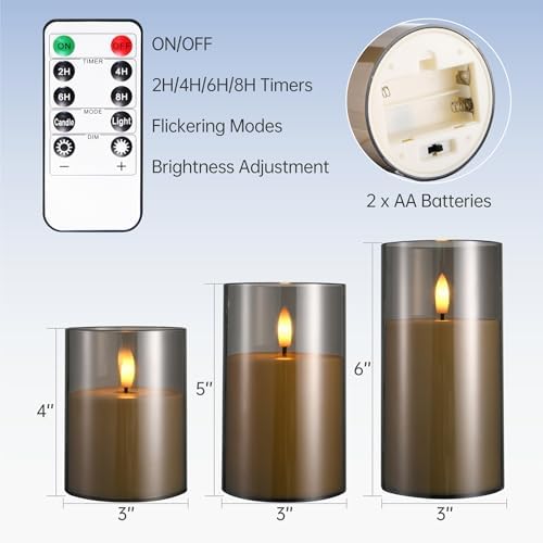 Hausware Flameless Candles LED with 3D Bulb Remote Timer Set of 3