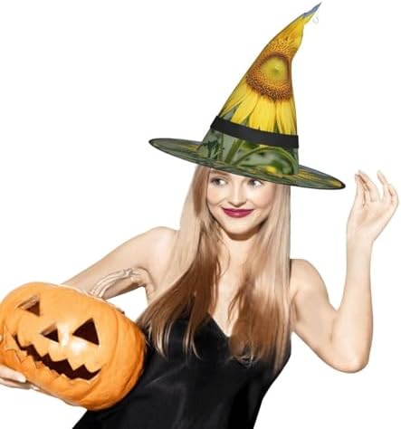 Golden Yellow Sunflower Witch Halloween Hat with LED Light