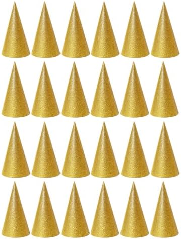 LUOZZY 24pcs Birthday Cone Hats Glitter Golden Party Headwear