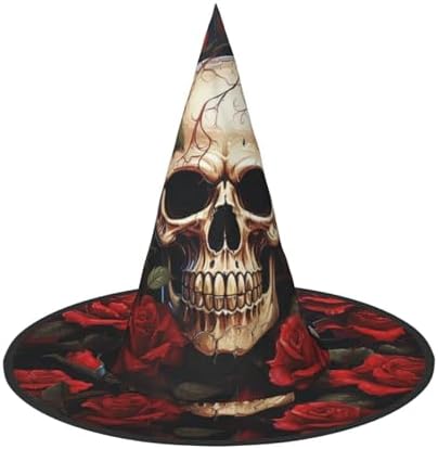 Witch Hats Halloween Cone Wizard Hat Skull Rose-Red Adult Costume