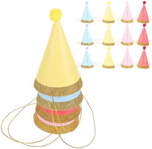 LUOZZY 48 pc Glitter Cone Party Hats with Pom