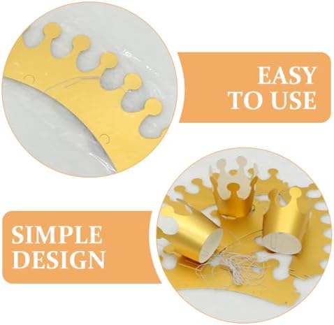 LOGOFUN 20pcs Gold Glitter Paper Birthday Crown Headband
