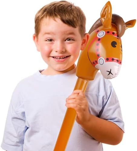 EVERMARKET Inflatable Stick Horse 37 Inch Brown Large