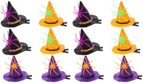 LOGOFUN 4 Sets Halloween Pumpkin Hair Clips with Spider Witch Hat Headpiece