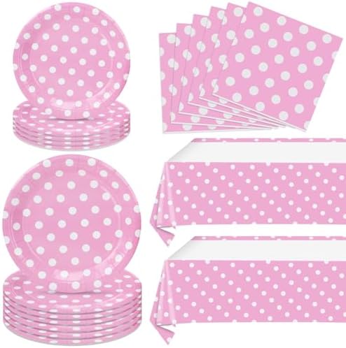 62Pcs Birthday Party Decorations Pink Polka Dots Minnie Mouse Theme
