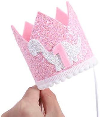 Dinosaur First Birthday Crown for Girl Pink Party Hat