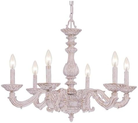 6 Light Traditional Candle Chandelier in Antique White 1
