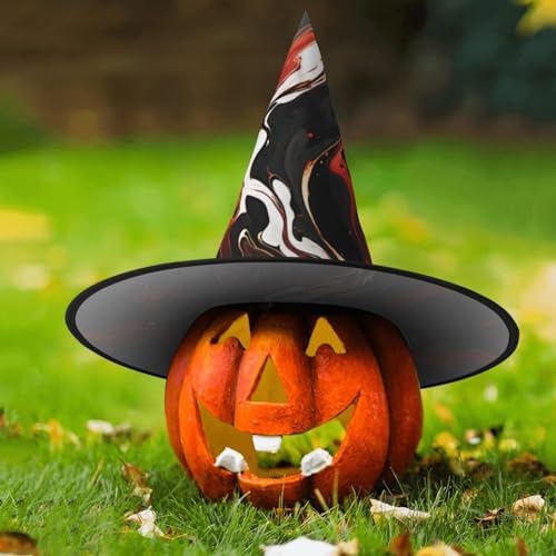 Witch Hats Halloween Cone Wizard Hat Black Red Marble Design