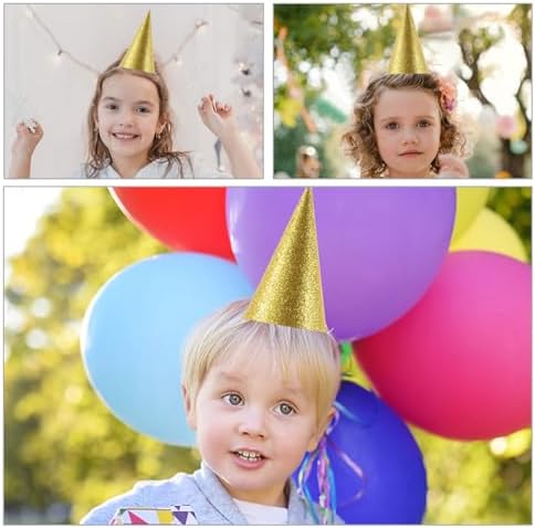 LUOZZY 24pcs Birthday Cone Hats Glitter Golden Party Headwear