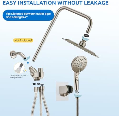 8 Dual Shower Head Combo with 6 Spray Settings and Adjustable Height