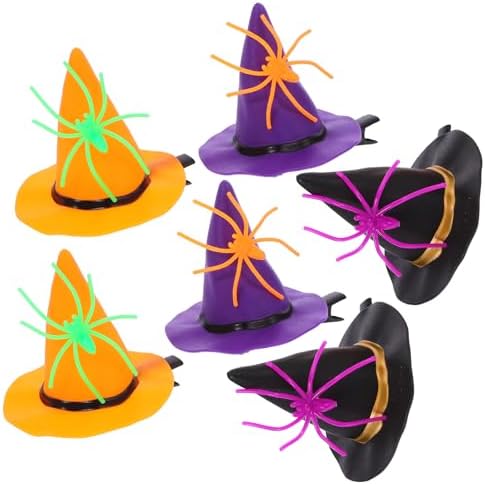 LOGOFUN 4 Sets Halloween Pumpkin Hair Clips with Spider Witch Hat Headpiece