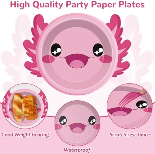 60Pcs Pink Axolotl Shaped Party Plates for Kids Birthday Baby Shower